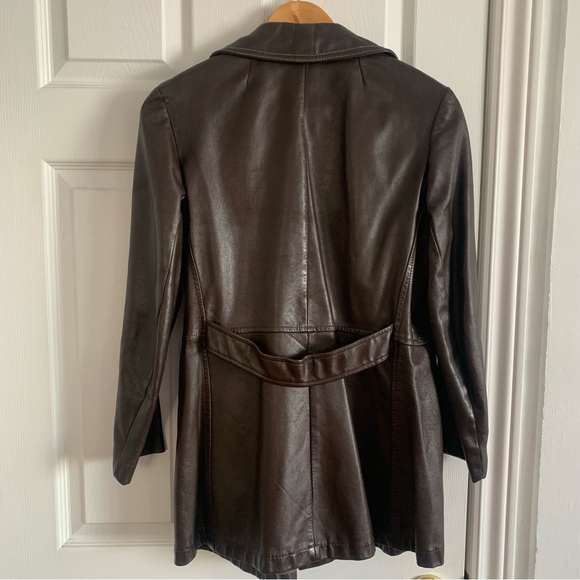 Vintage Chocolate Brown Leather Jacket with Red Rose - Picture 8 of 16